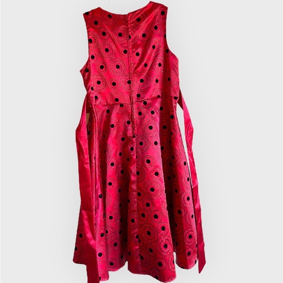 *2 for $20* Red dress with black & silver designs and side bow. Size juniors 14. - Picture 7 of 11